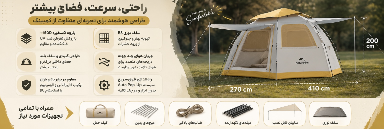 چادر اتوماتیک نیچرهایک 3 نفر خواب Ango ES60 مدل CNK230WS018 13 چادر اتوماتیک نیچرهایک 3 نفر خواب Ango ES60 مدل CNK230WS018
