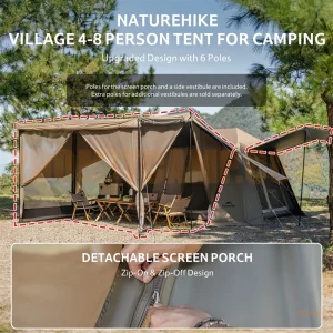 چادر اتوماتیک 8 نفر خواب نیچرهایک Village 13 Ti Black نسخه تیتانیوم با سایبان پشه بند دار مدل CNH22ZP004
