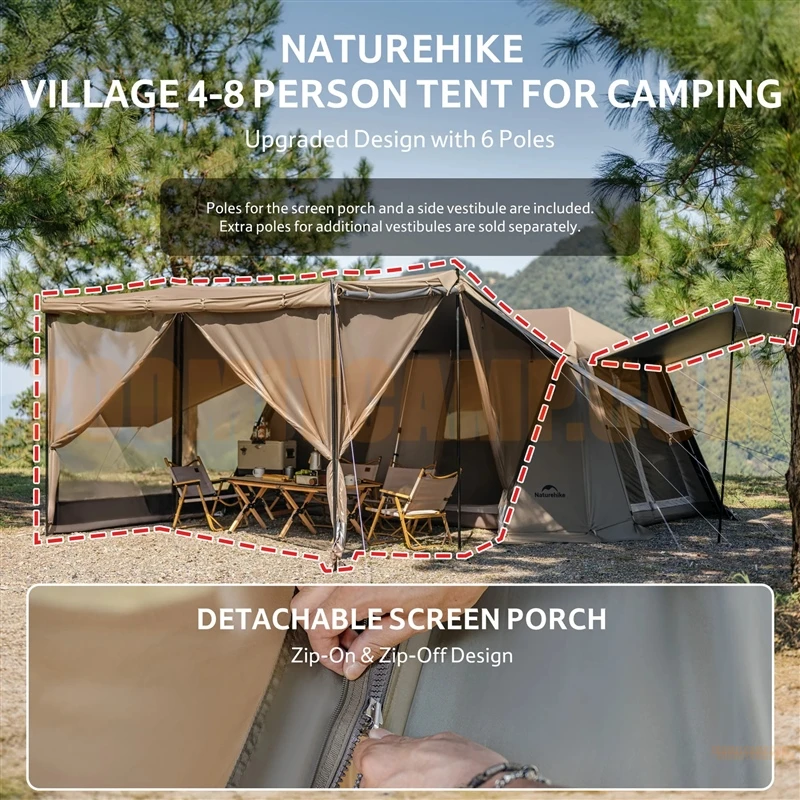 چادر اتوماتیک 8 نفر خواب نیچرهایک Village 13 Ti Black نسخه تیتانیوم با سایبان پشه بند دار مدل CNH22ZP004 12 چادر اتوماتیک 8 نفر خواب نیچرهایک Village 13 Ti Black نسخه تیتانیوم با سایبان پشه بند دار مدل CNH22ZP004