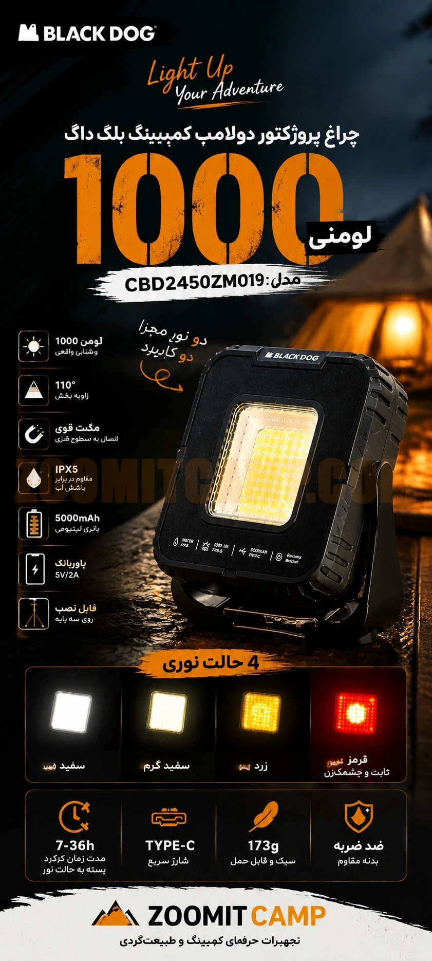 چراغ پروژکتور دولامپ 1000 لومنی کمپینگ بلک داگ مدل CBD2450ZM019 16 چراغ پروژکتور دولامپ 1000 لومنی کمپینگ بلک داگ مدل CBD2450ZM019