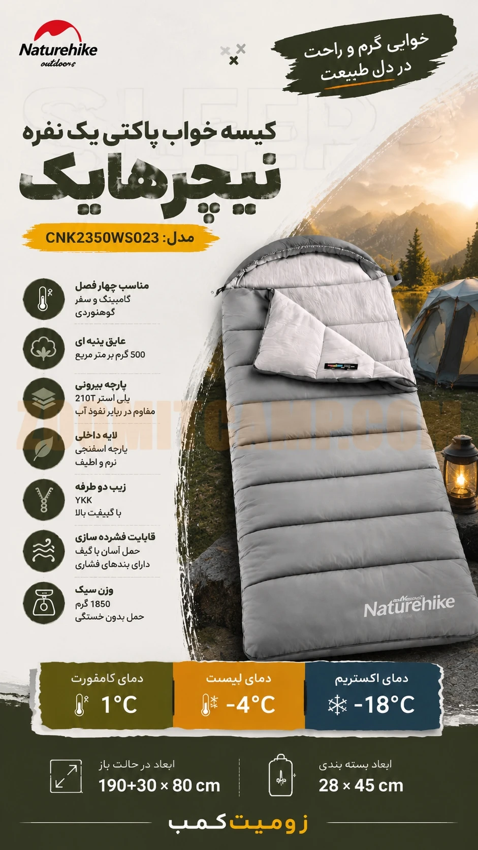کیسه خواب پاکتی یک نفره الیاف نیچرهایک مدل CNK2350WS023 19 کیسه خواب پاکتی یک نفره الیاف نیچرهایک مدل CNK2350WS023