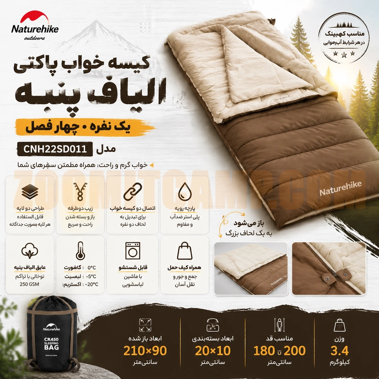 کیسه خواب پاکتی الیاف پنبه یک نفره نیچرهایک مدل CNH22SD011 2 کیسه خواب پاکتی الیاف پنبه یک نفره نیچرهایک مدل CNH22SD011